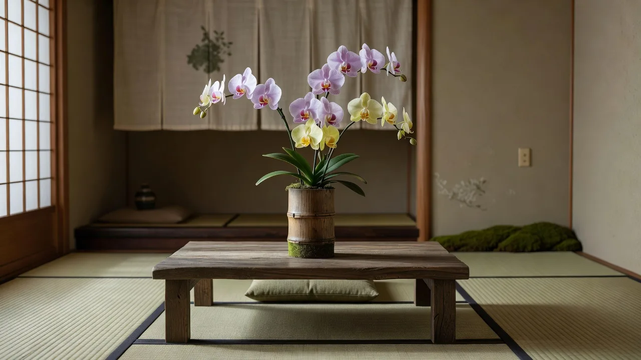 茶室の蘭アレンジメント